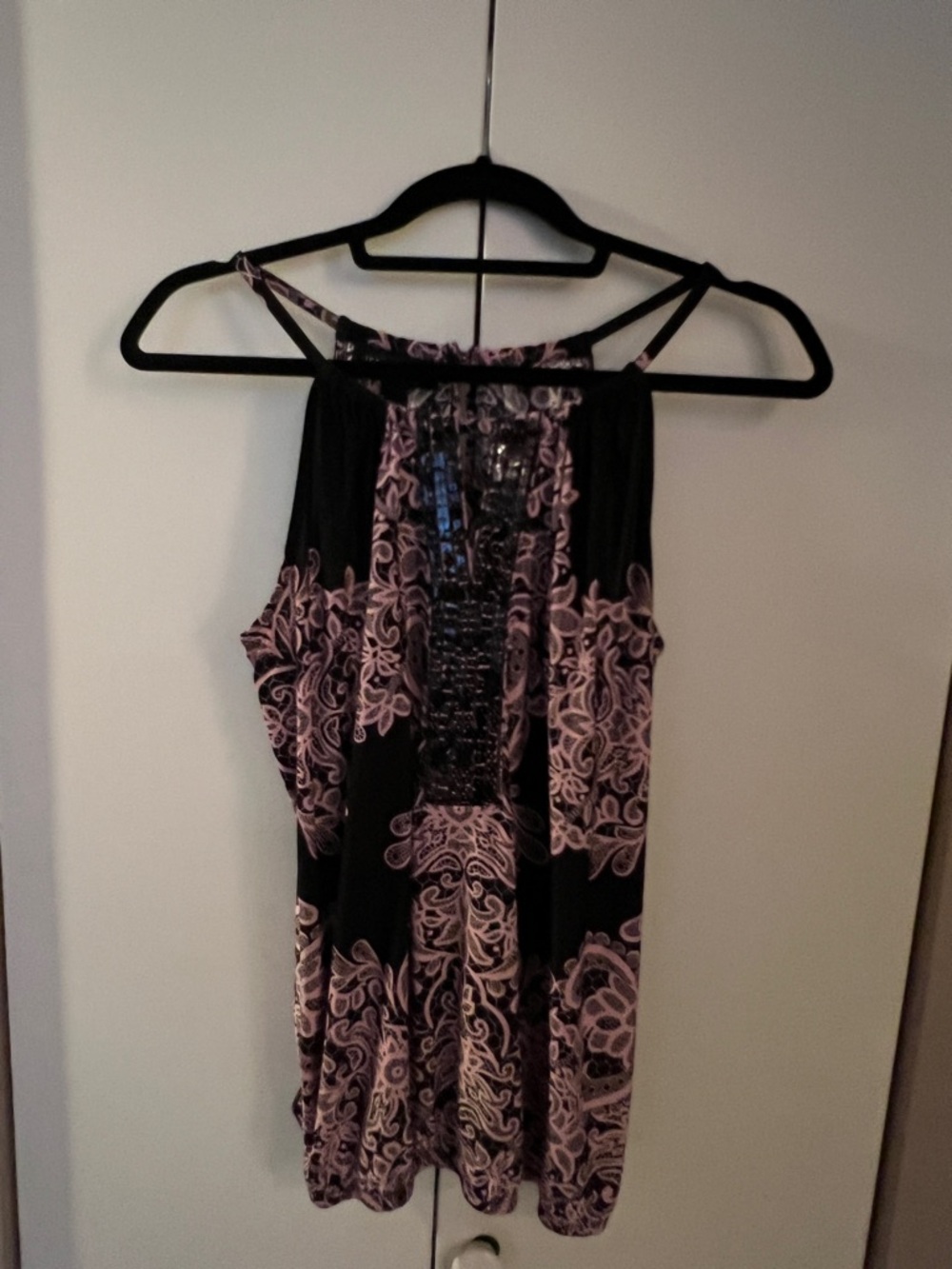 Inc international concepts Black and Pink Paisley Halter Tank Top Sz M